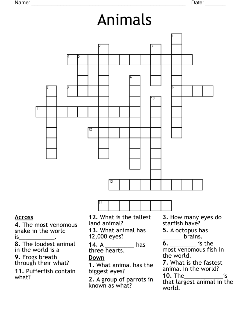 Animals Crossword
