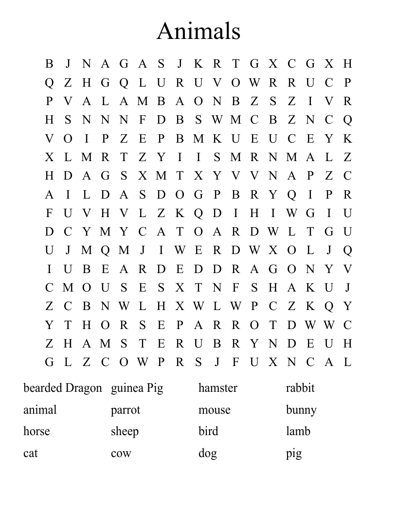 Animals Word Search
