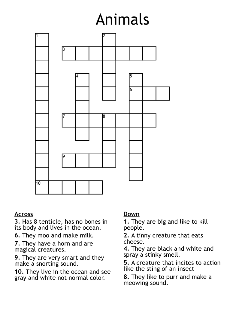 Animals Crossword