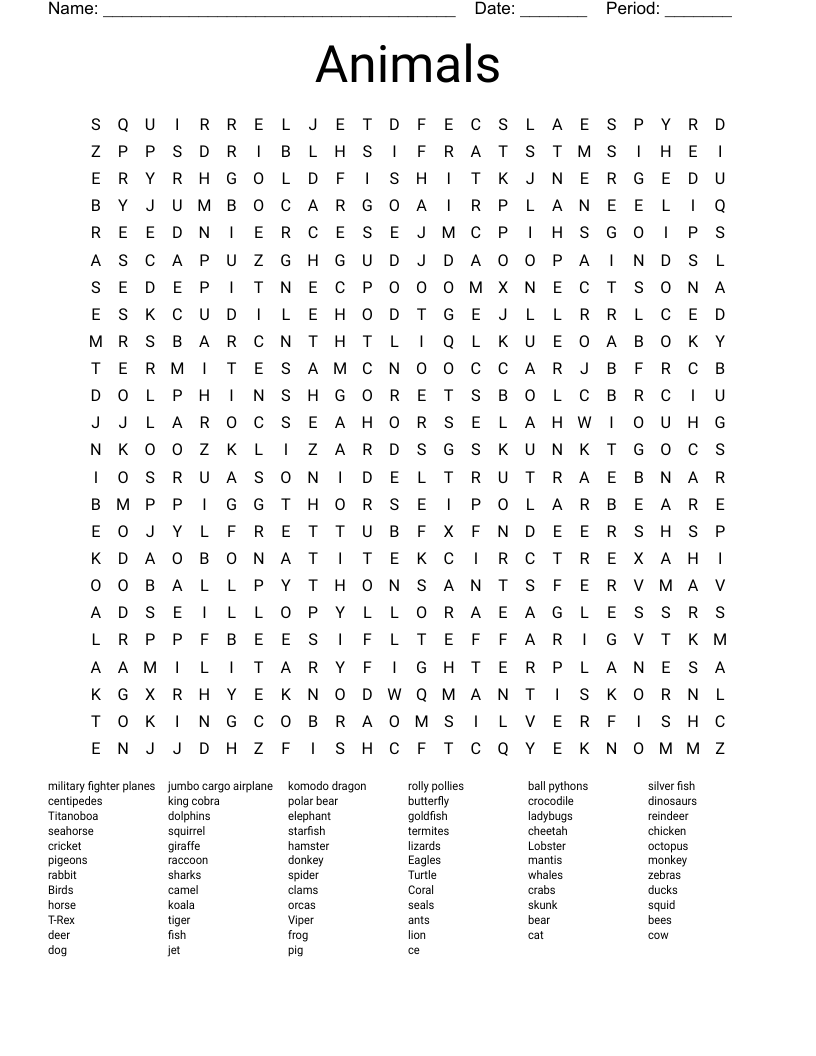 Animals Word Search