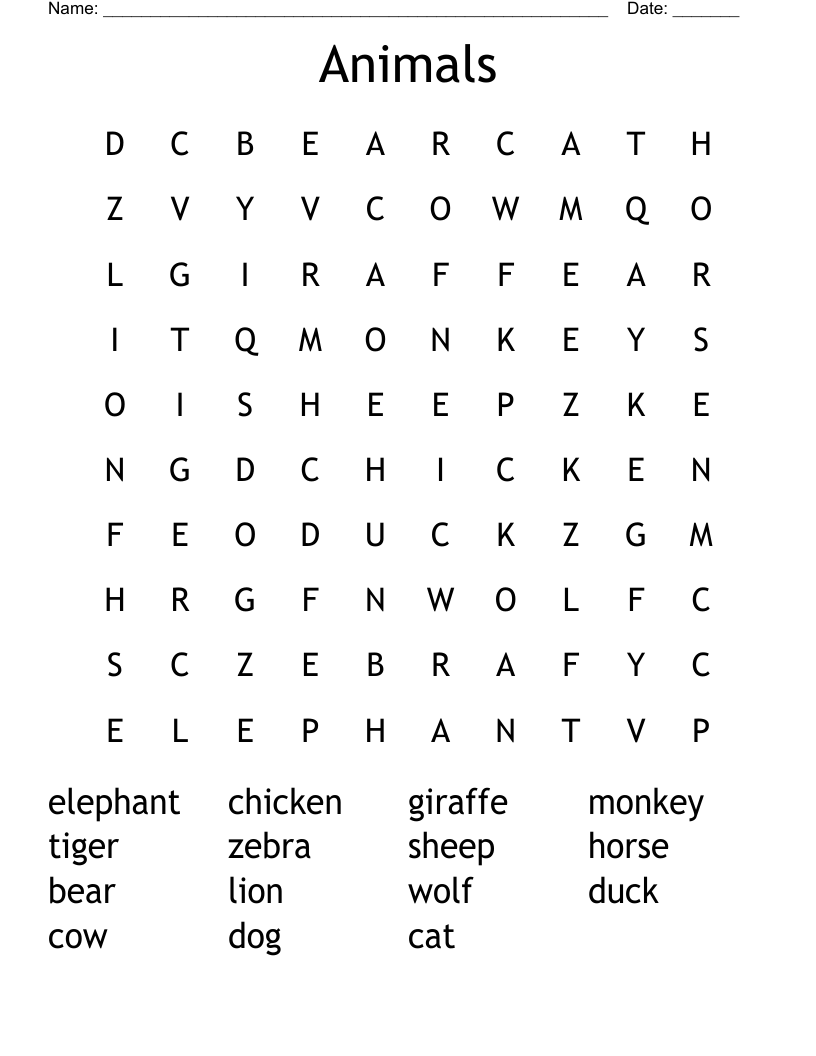 Animals Word Search