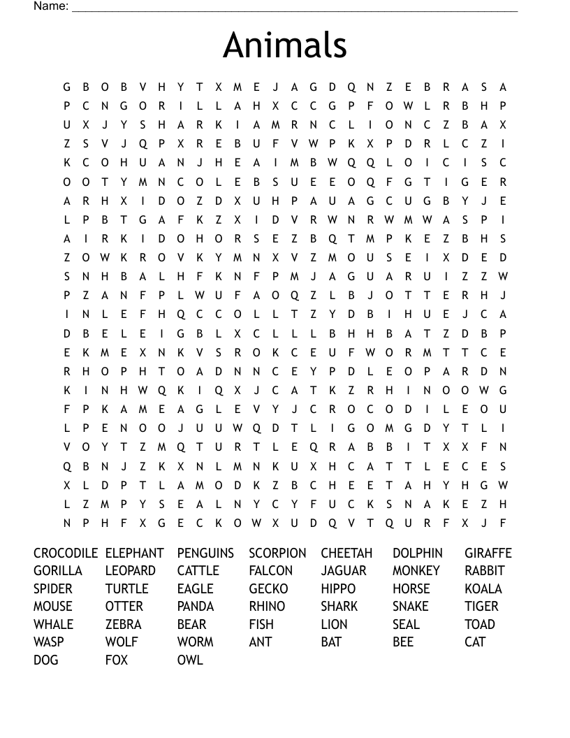 Animals Word Search