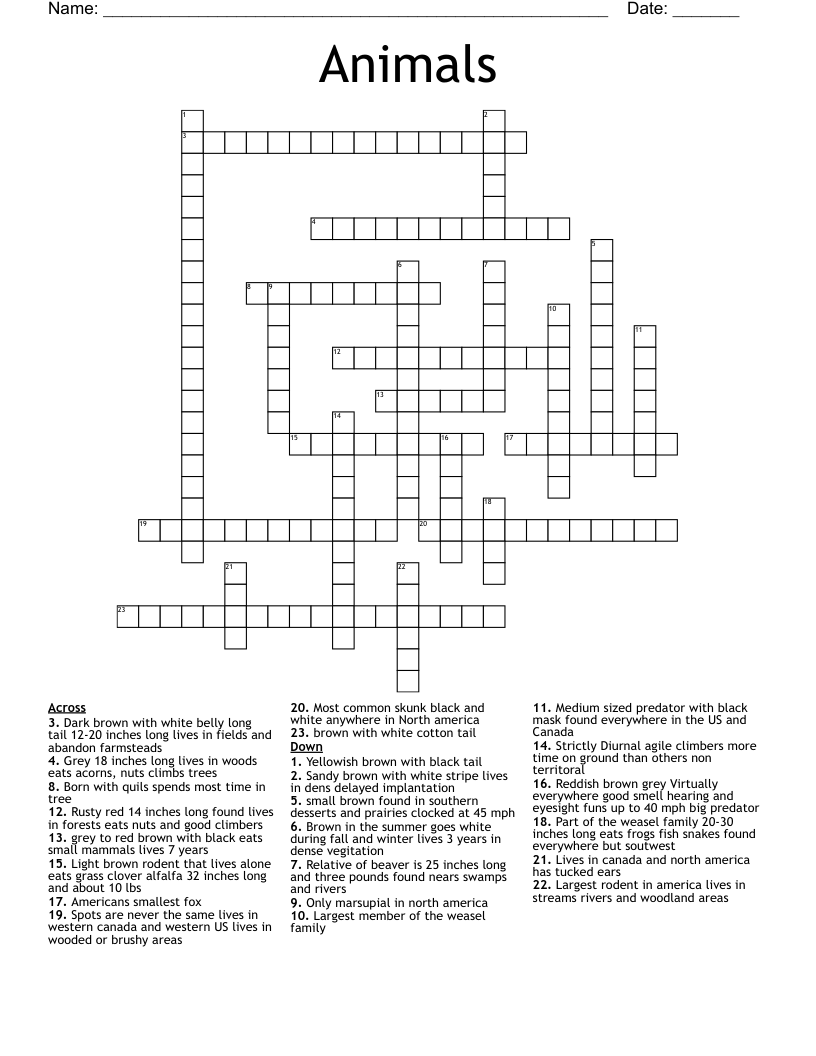 Animals Crossword