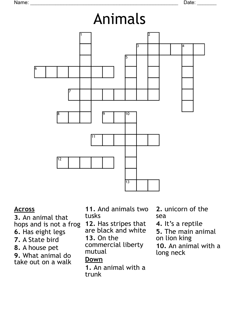 Animals Crossword