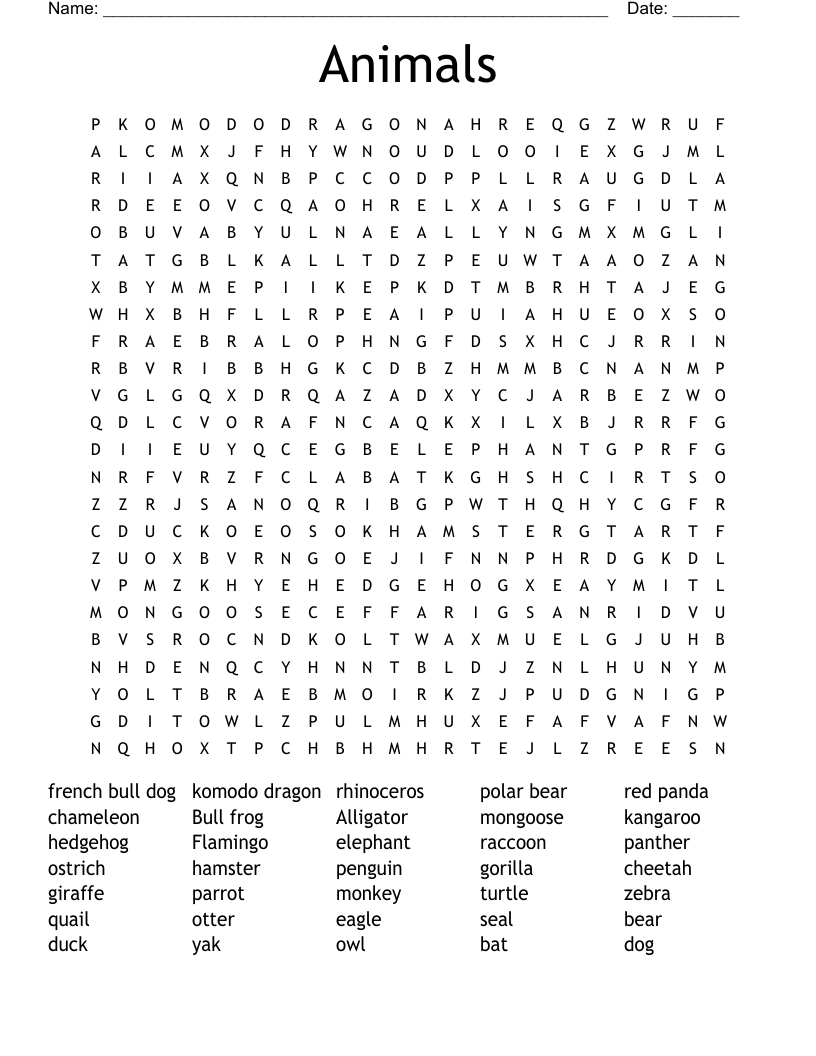 Animals Word Search