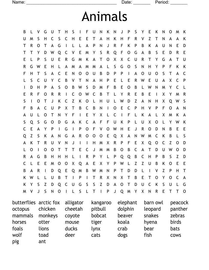 Animals Word Search