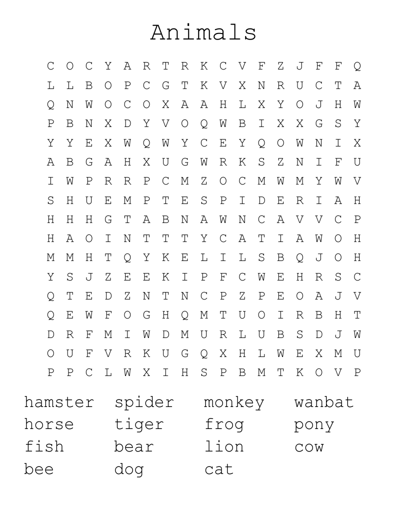 Animals Word Search