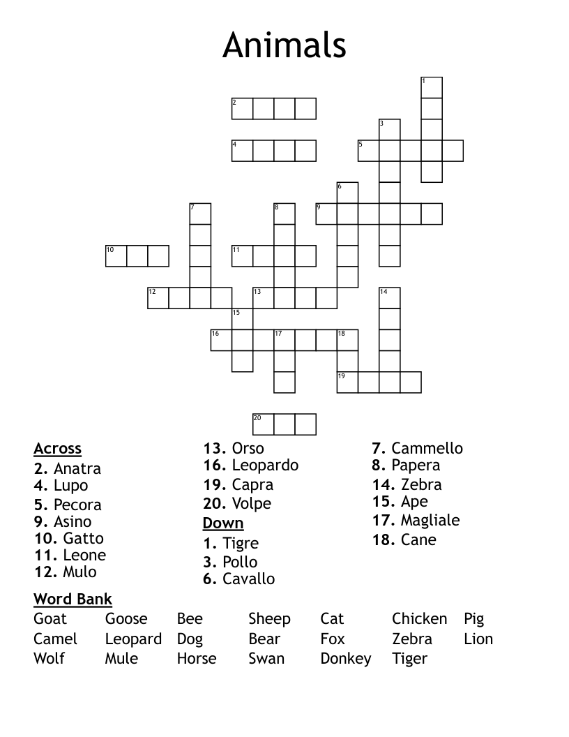 Animals Crossword
