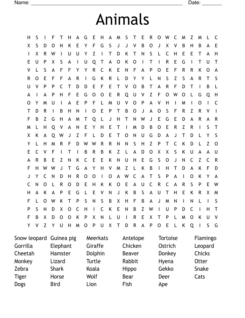 Animals Word Search