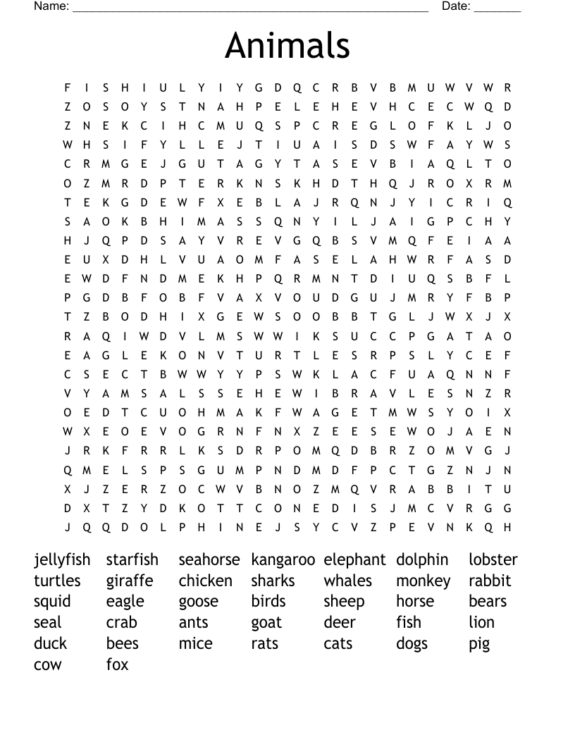 Animals Word Search