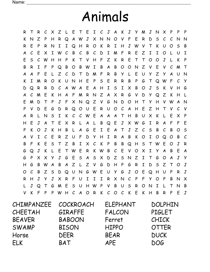 Animals Word Search