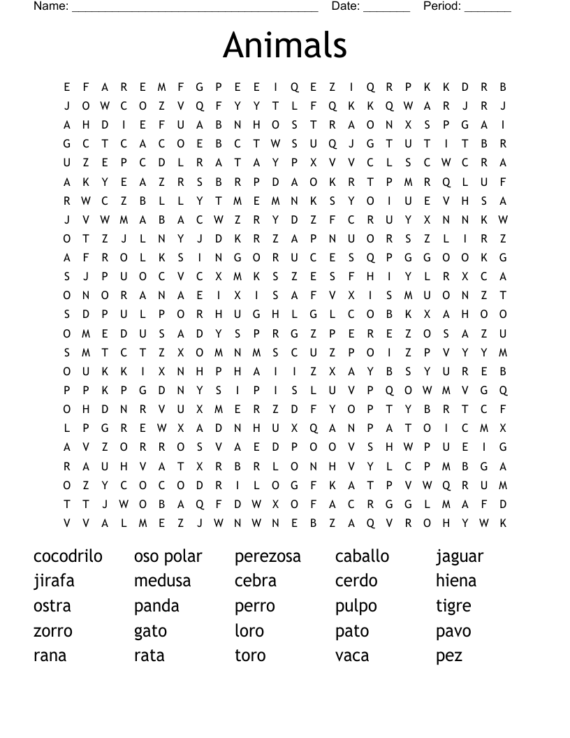Animals Word Search
