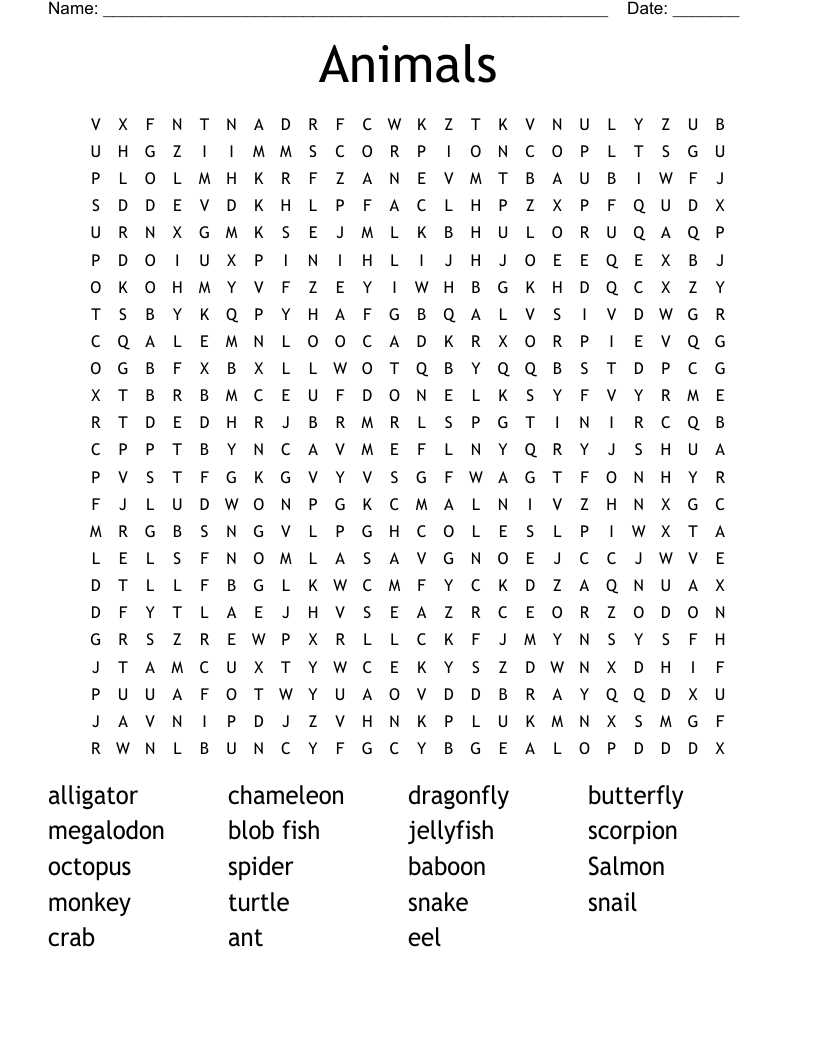 Animals Word Search