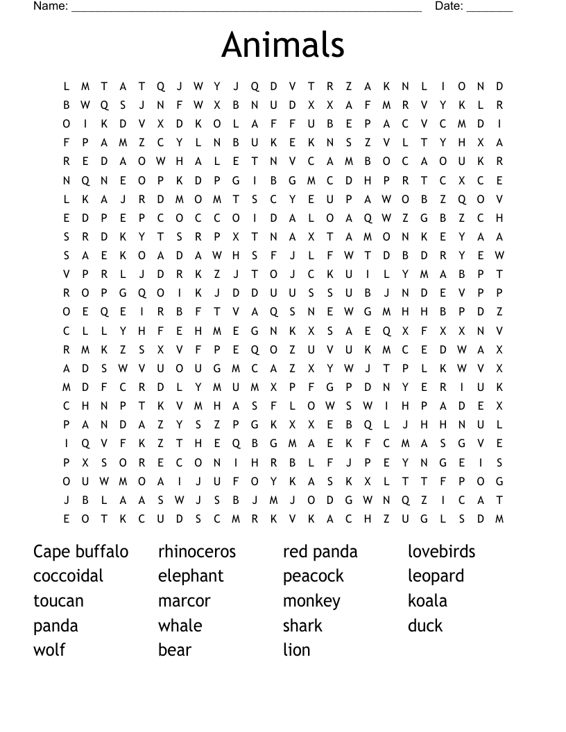 Animals Word Search