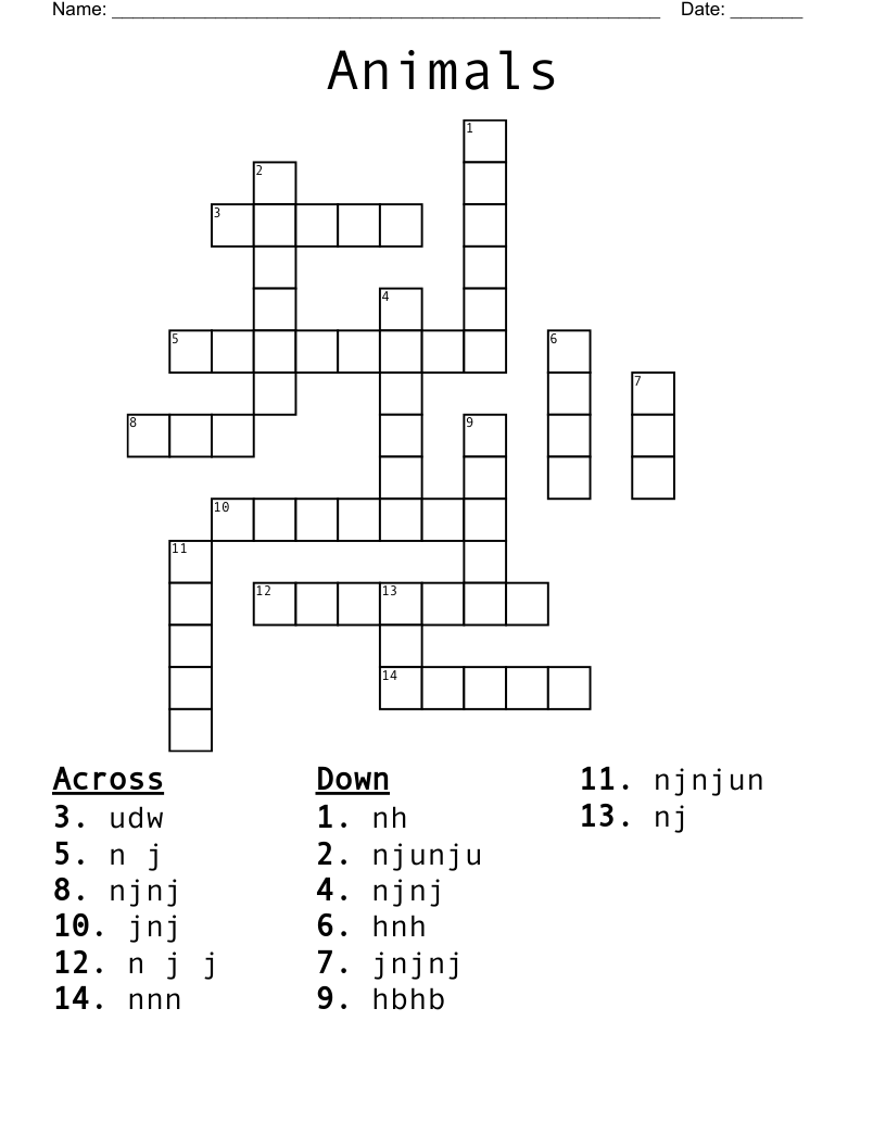 Animals Crossword