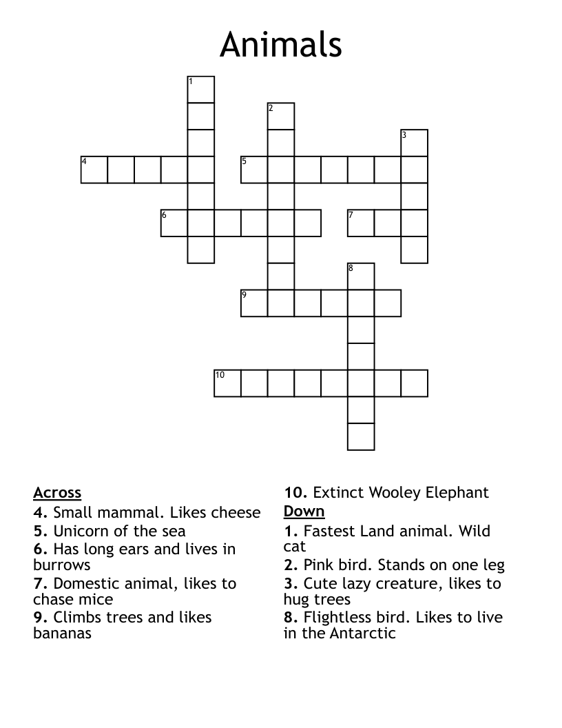 Animals Crossword