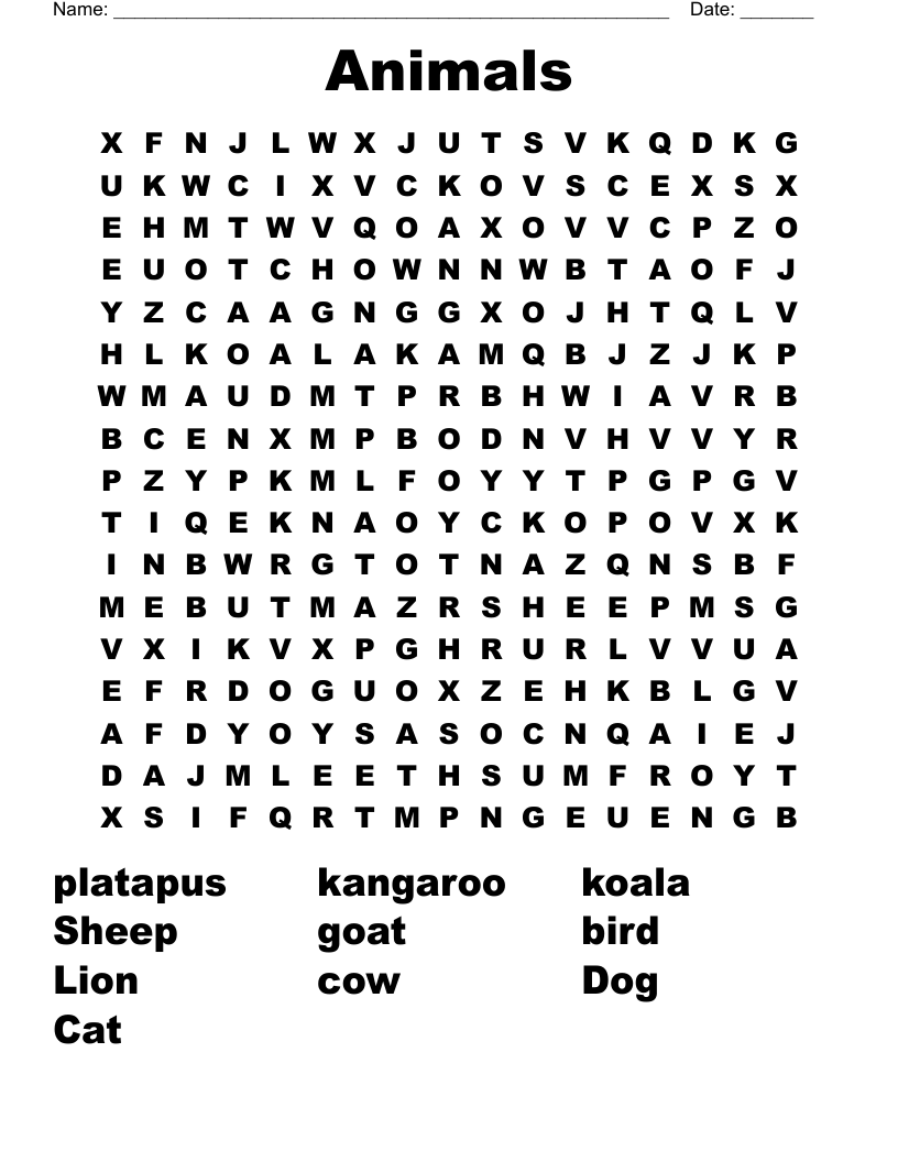 Animals Word Search