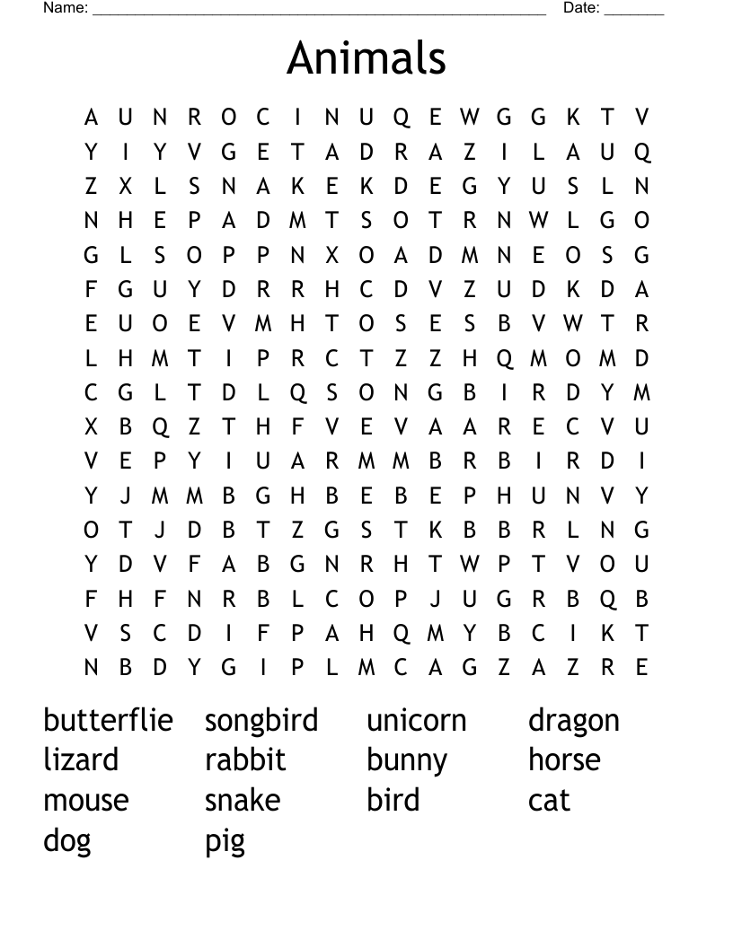 Animals Word Search
