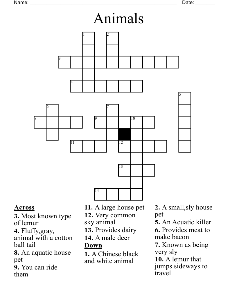 Animals Crossword