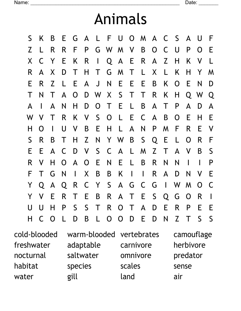 Animals Word Search