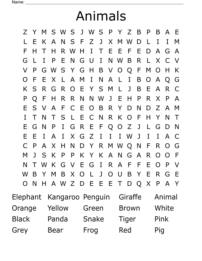 Animals Word Search