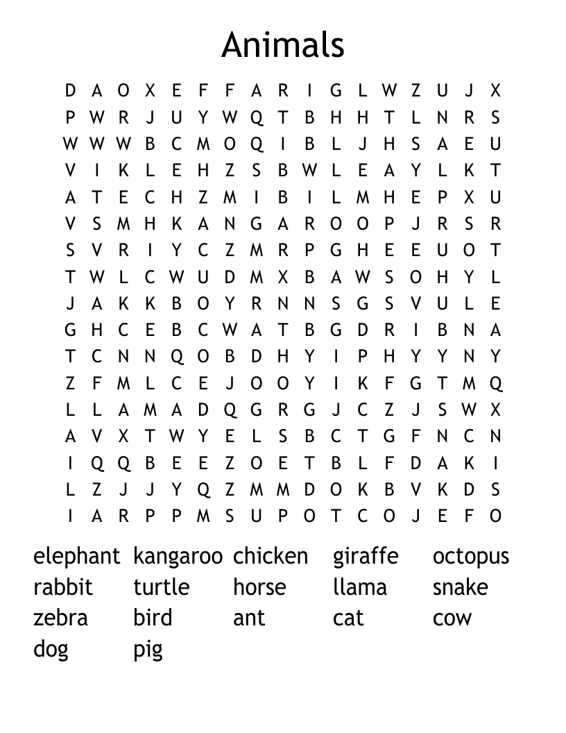 Animals Word Search