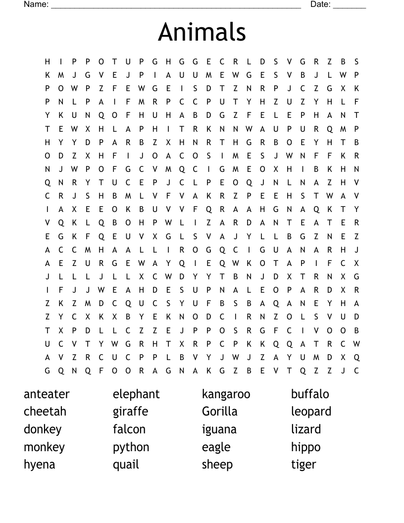 Animals Word Search