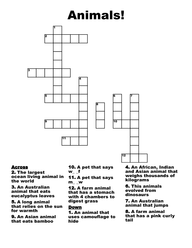 Animals! Crossword