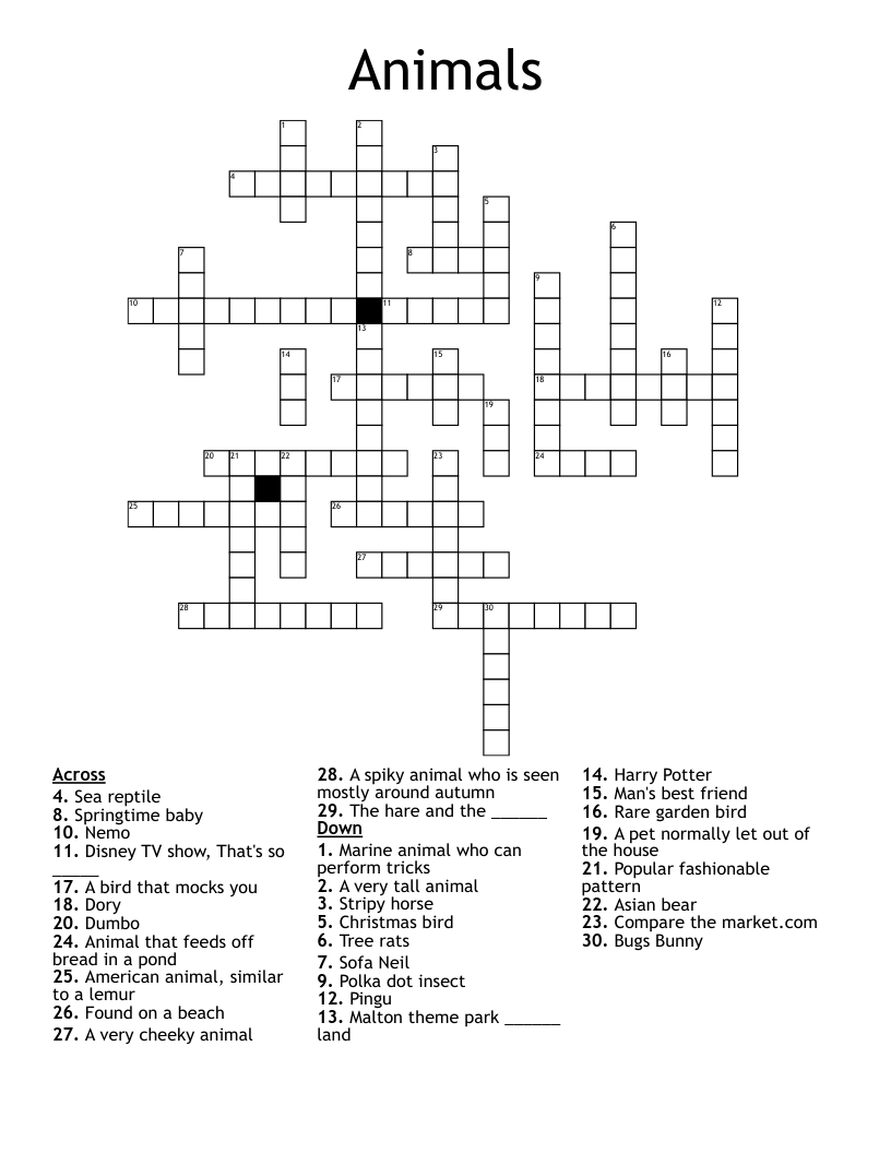 Animals Crossword