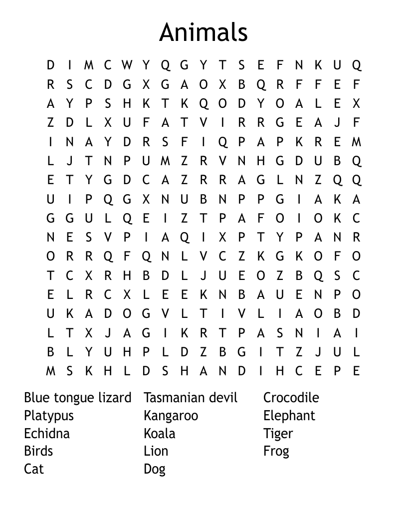 Animals Word Search