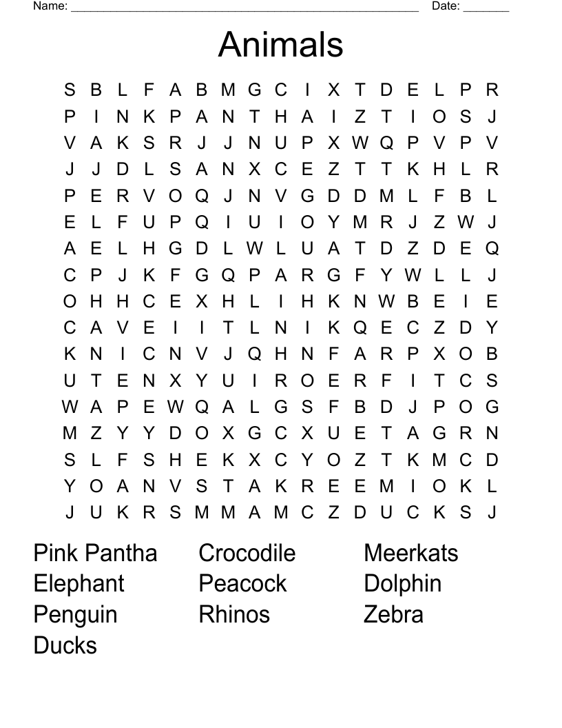 Animals Word Search