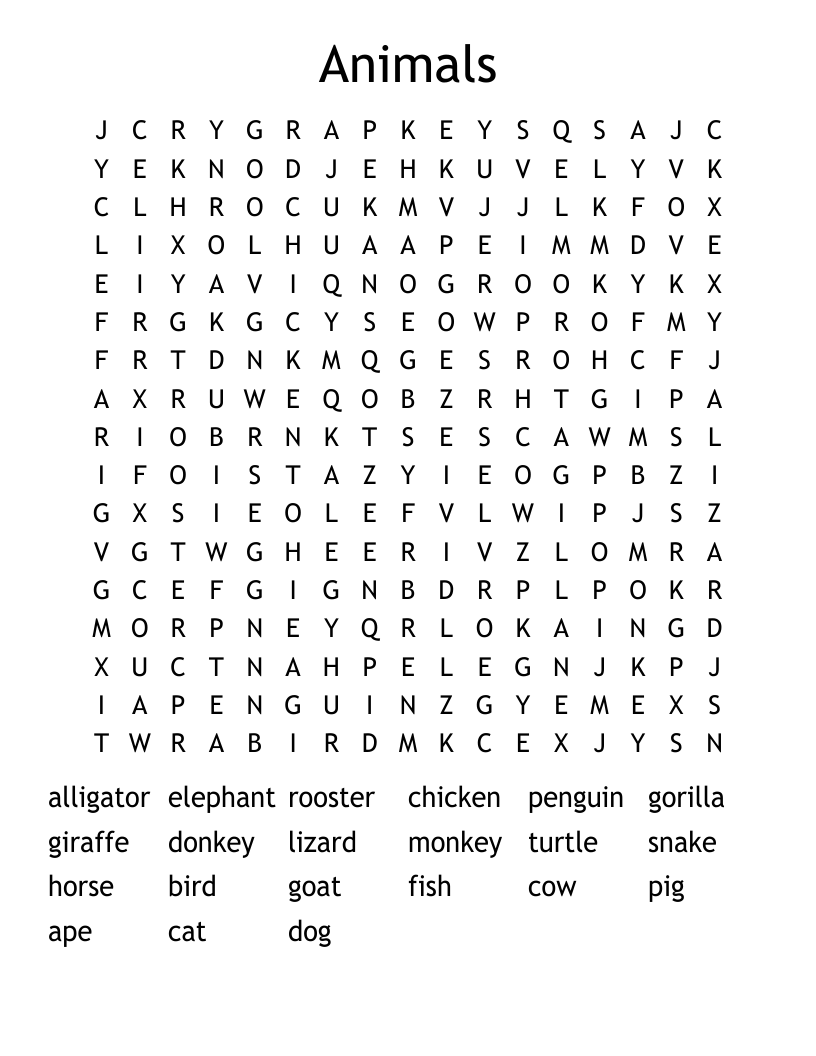 Animals Word Search