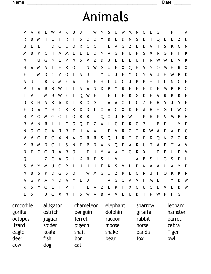 Animals Word Search