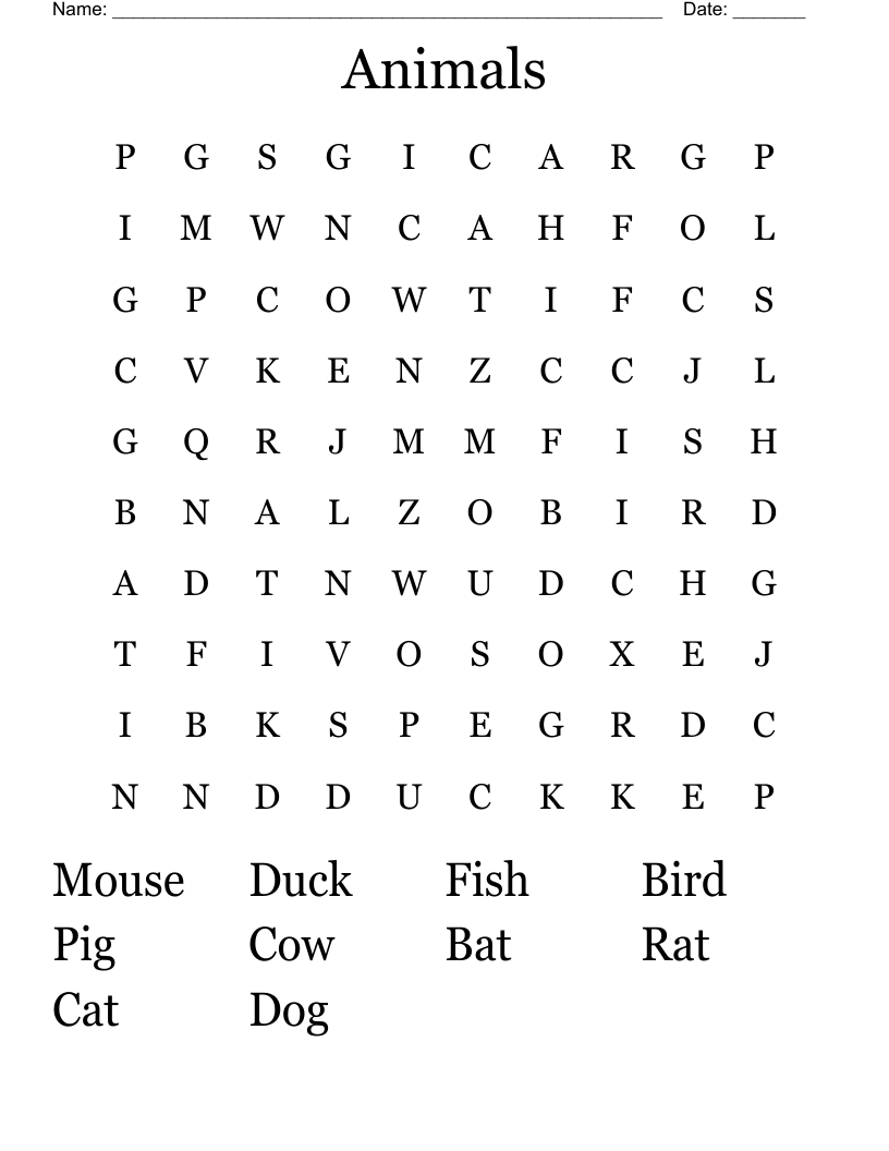 Animals Word Search