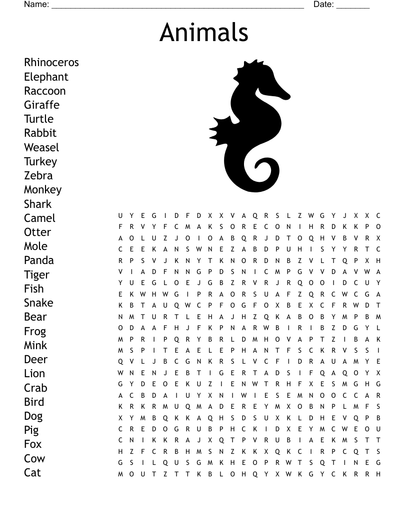 Animals Word Search