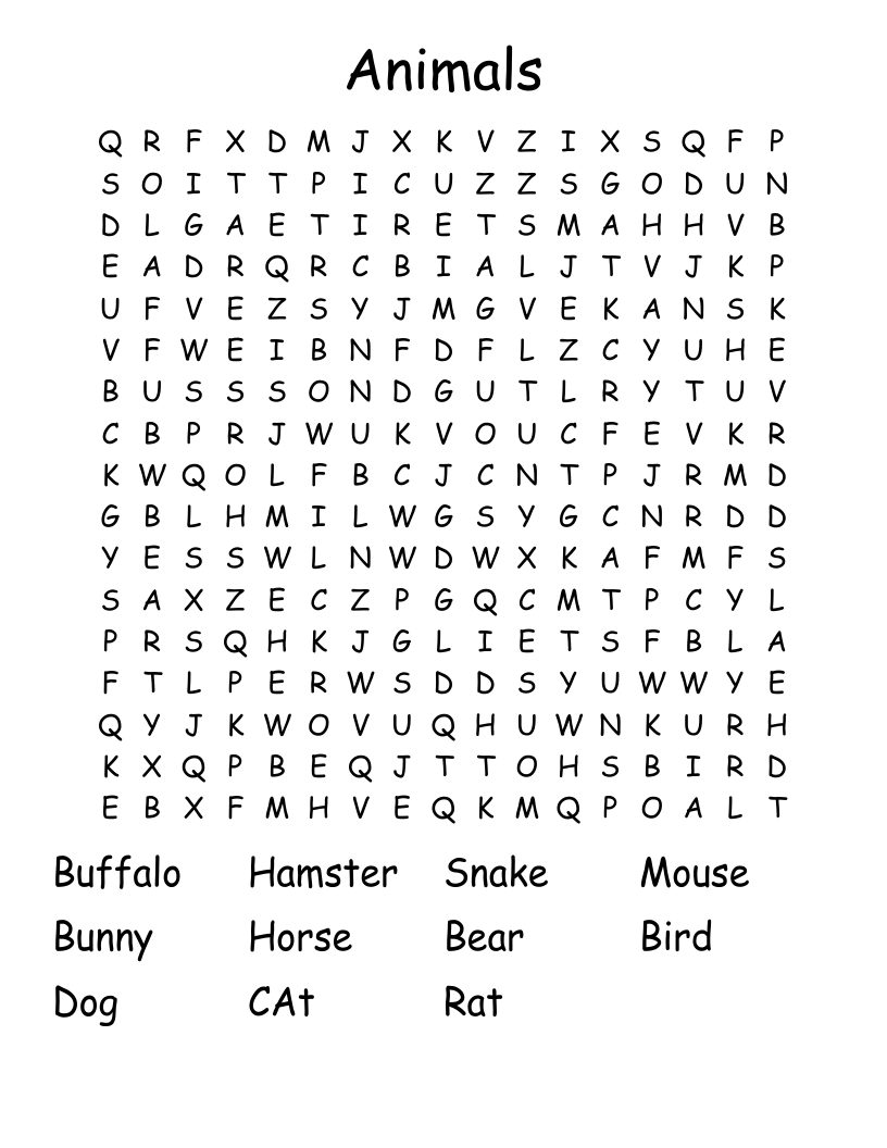 Animals Word Search