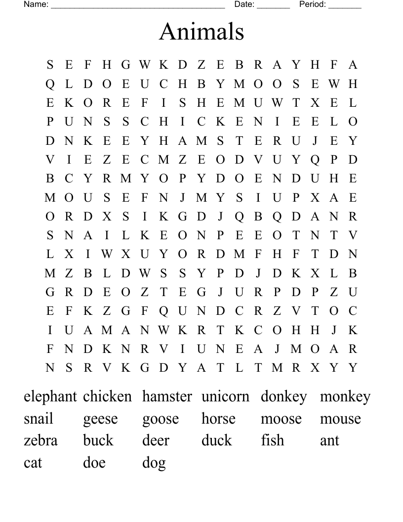 Animals Word Search
