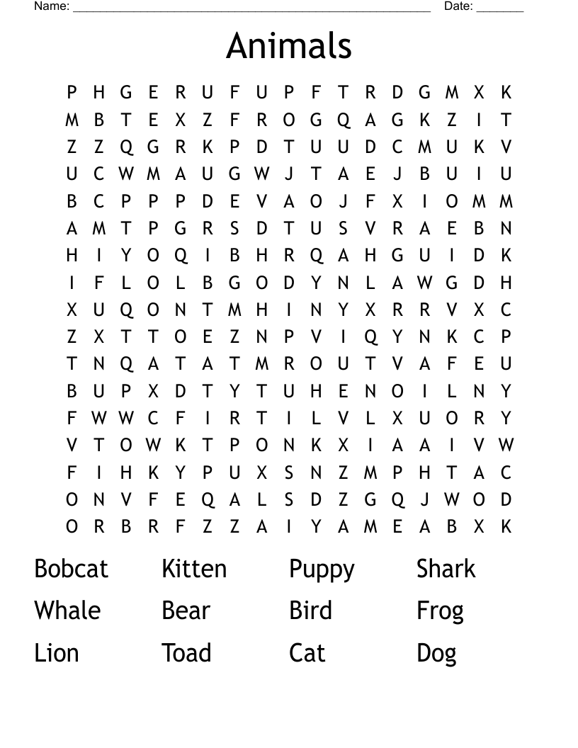 Animals Word Search