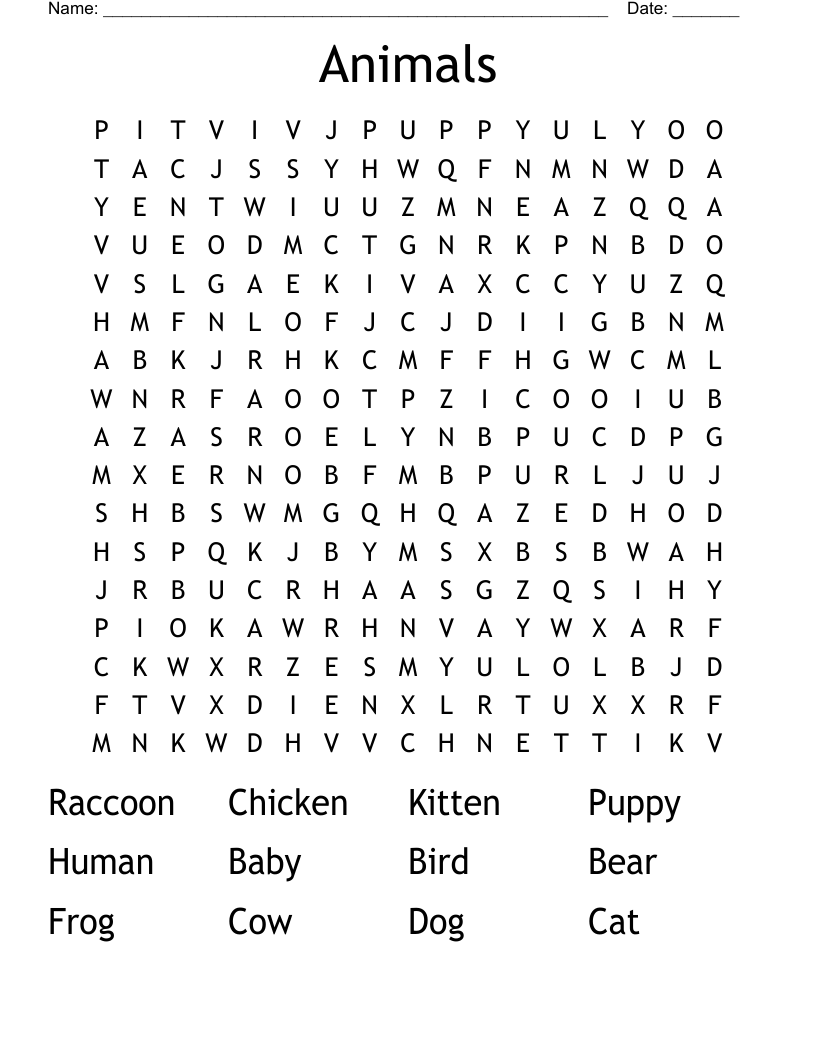 Animals Word Search