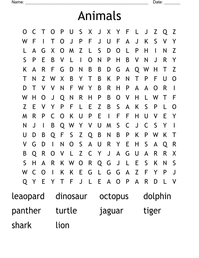 Animals Word Search
