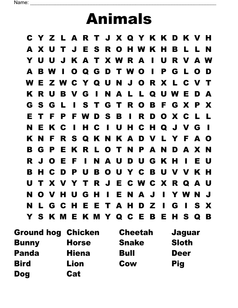 Animals Word Search