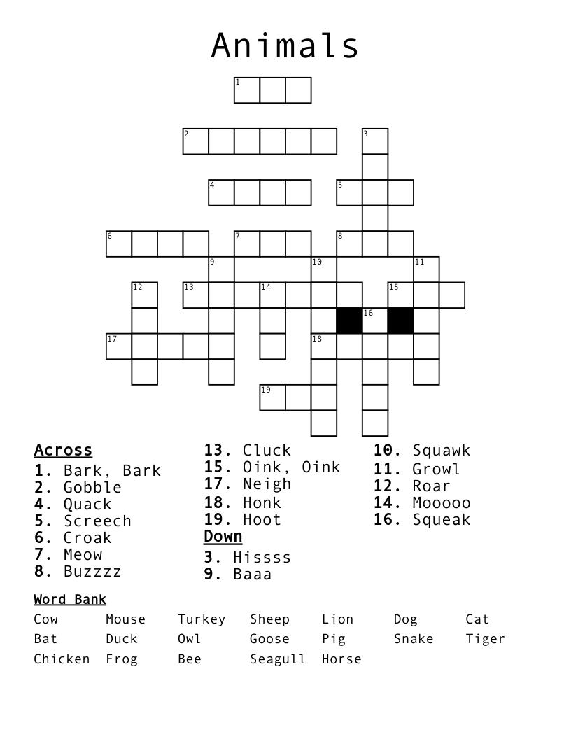 Animals Crossword