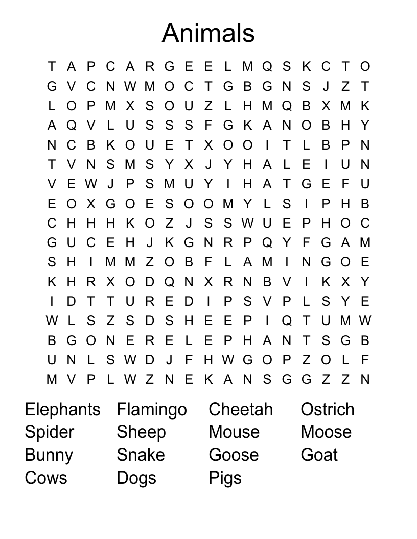 Animals Word Search