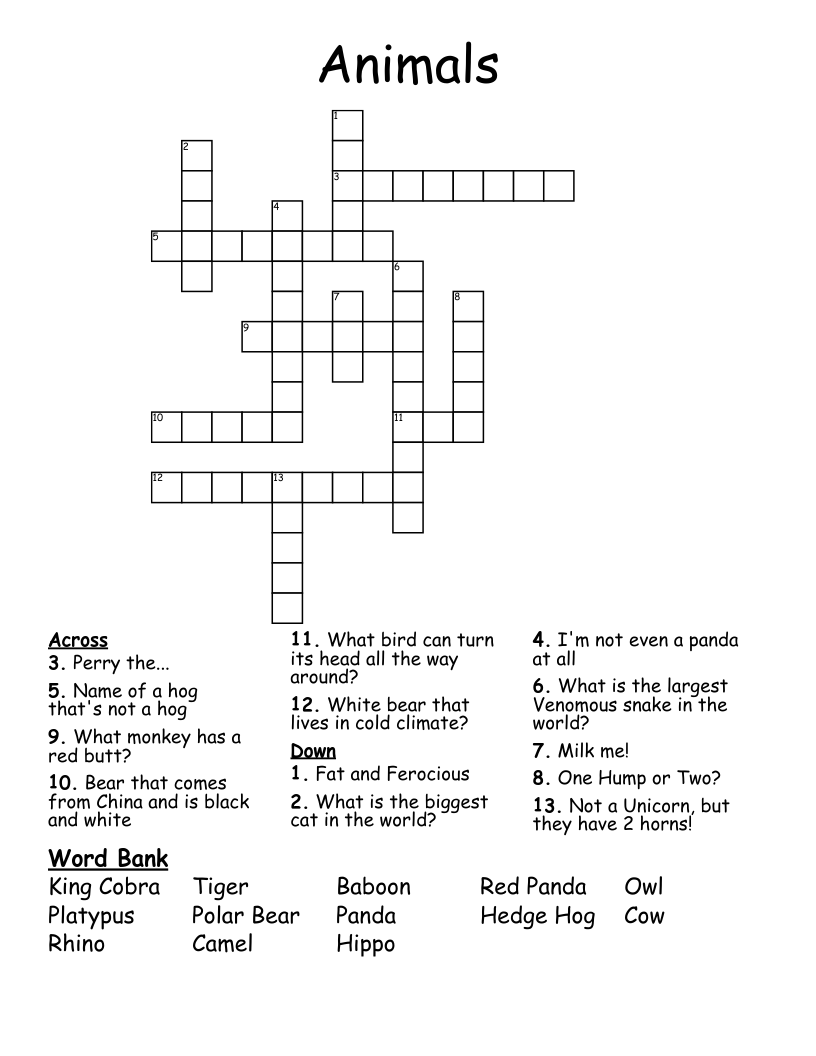 Animals Crossword
