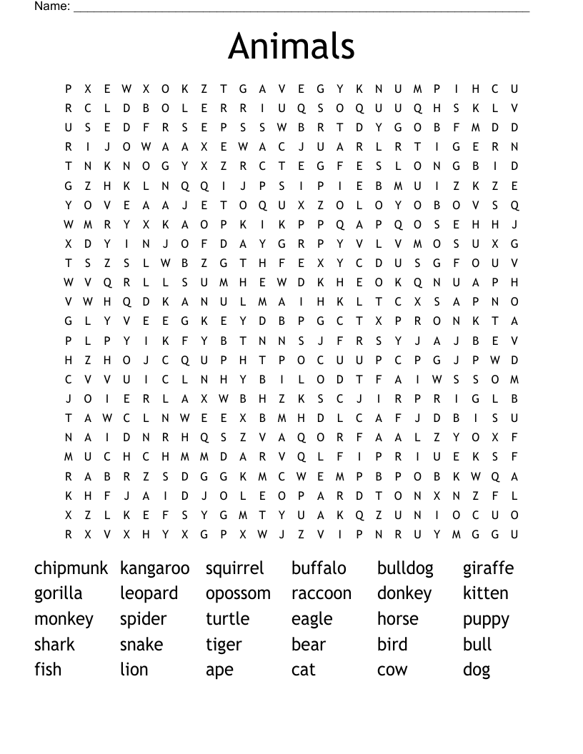 Animals Word Search