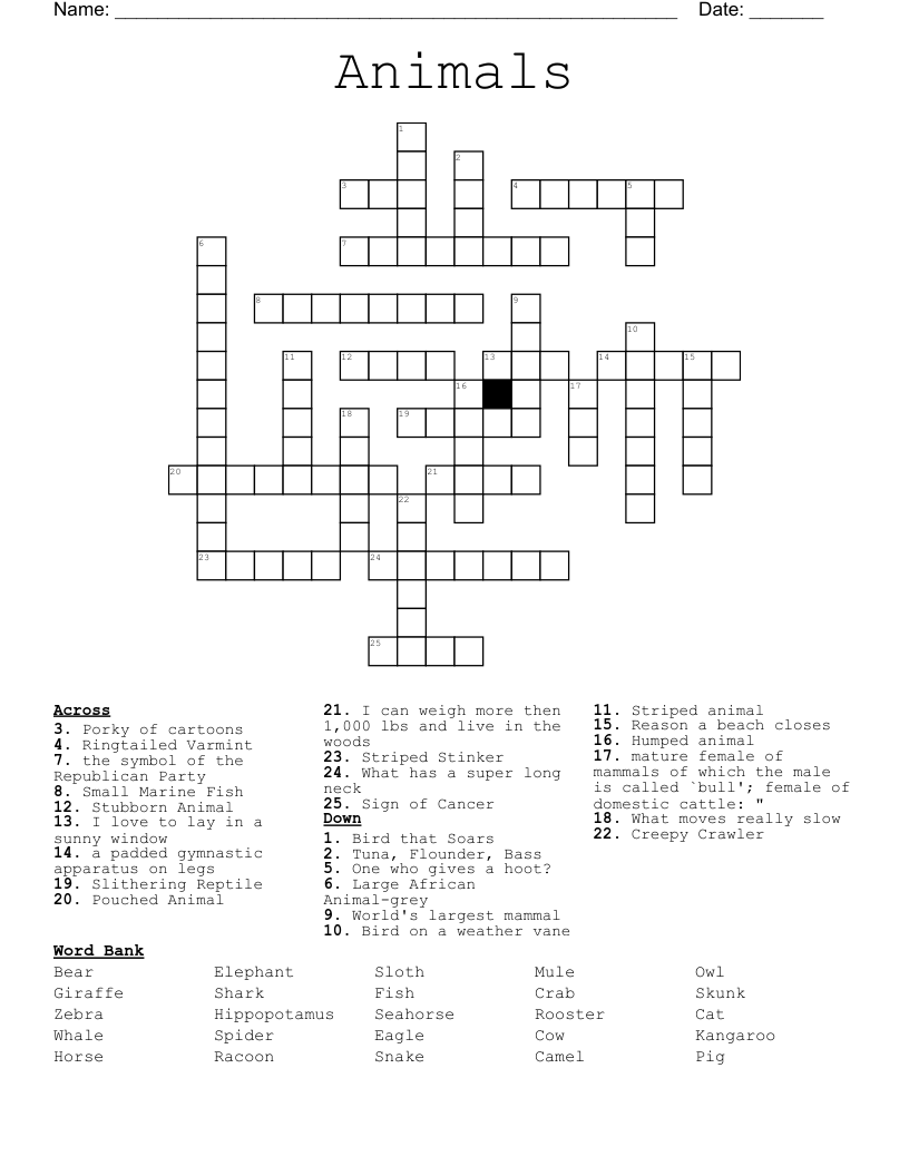 Animals Crossword