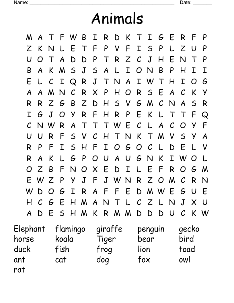 Animals Word Search