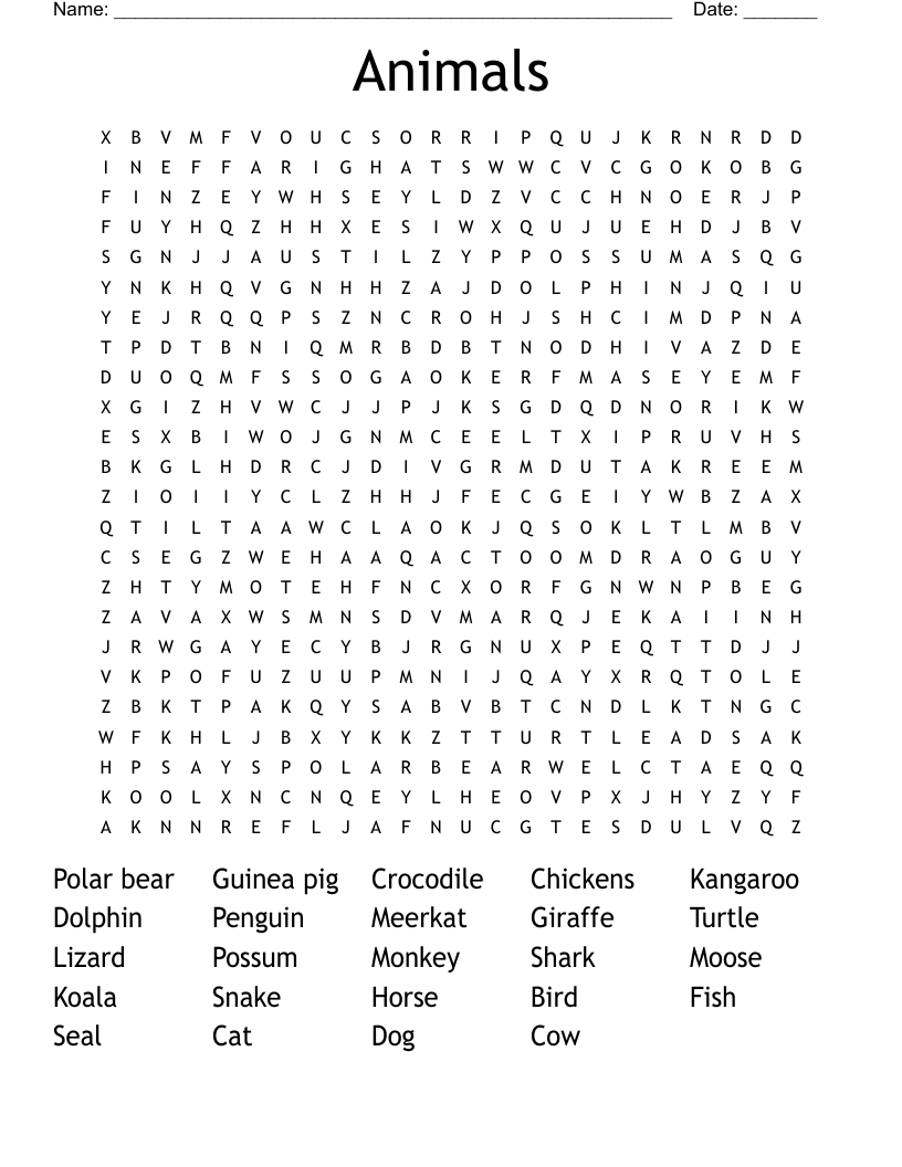 Animals Word Search