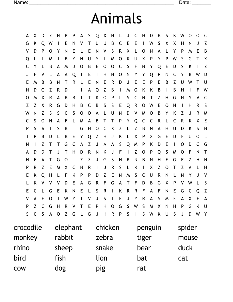 Animals Word Search