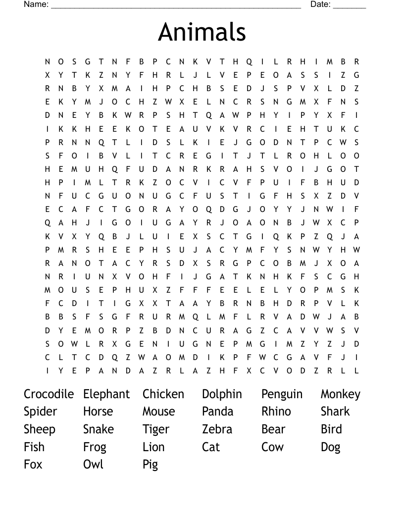 Animals Word Search